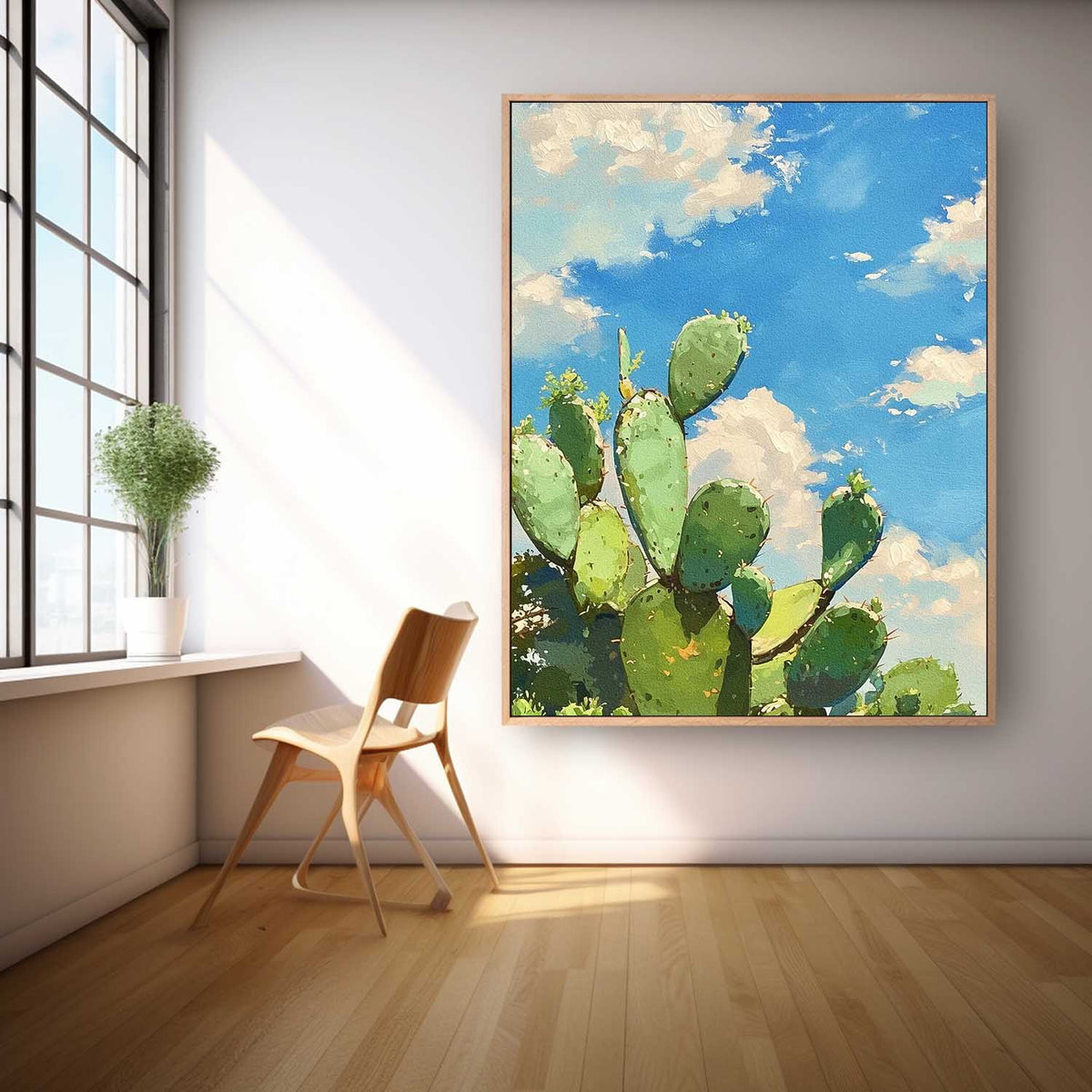 Large Cute Cactus Painting On Canvas Bright Landscape Texture Abstract Scenery Oil Painting For Living Room