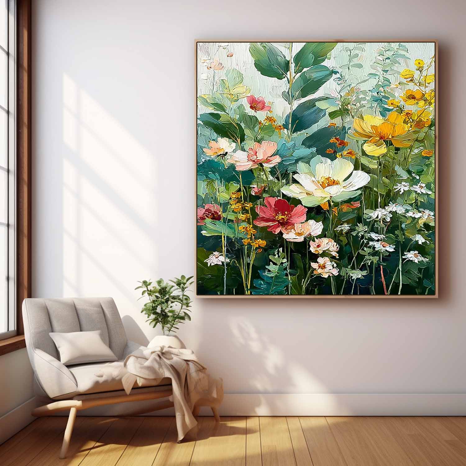 Green Original Artwork Texture Plant Wall Art Large Flower Abstract Oil Painting Canvas Home Decor