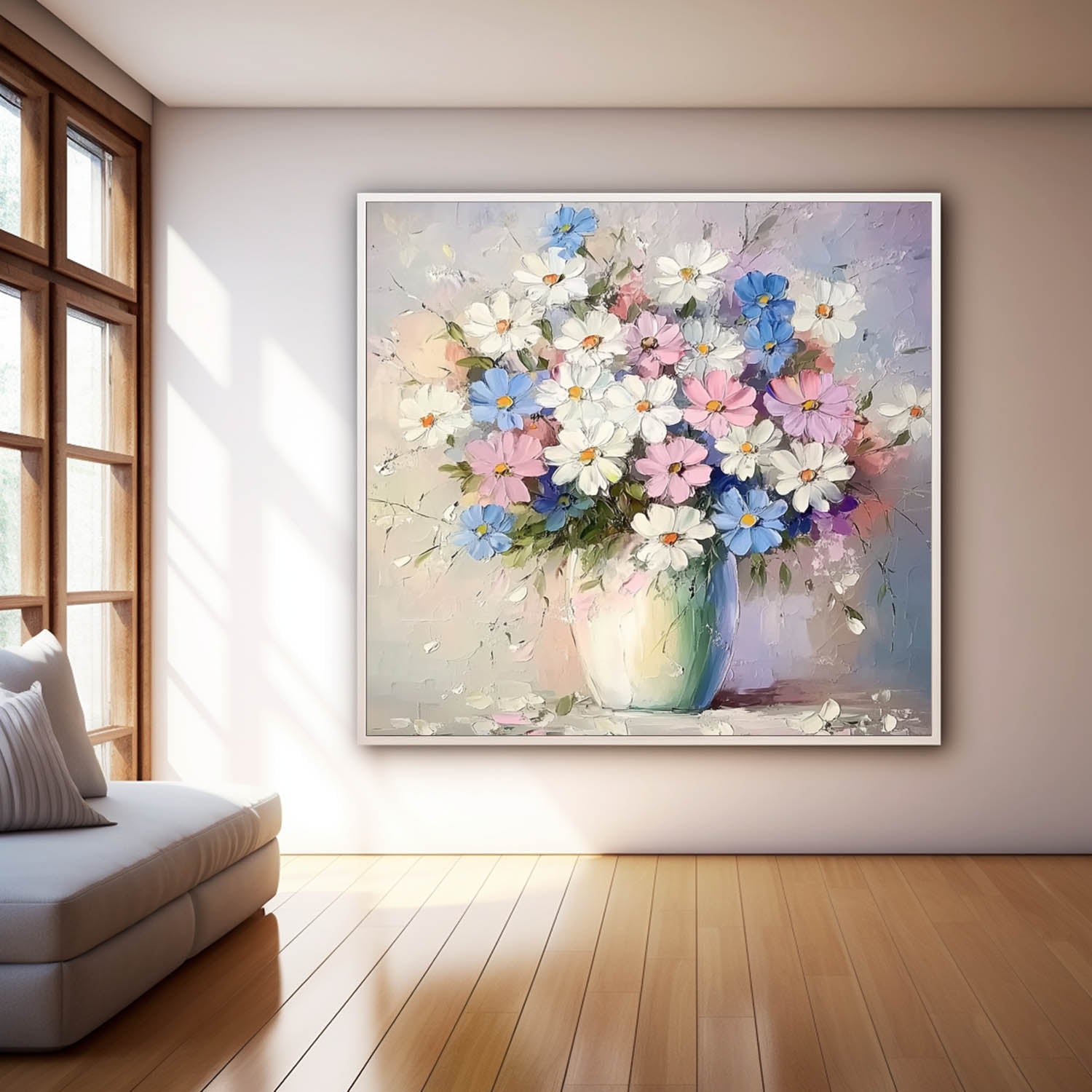 Contemporary Floral Wall Art Large Textured Flower Painting Original Exquisite Vase Art For Living Room