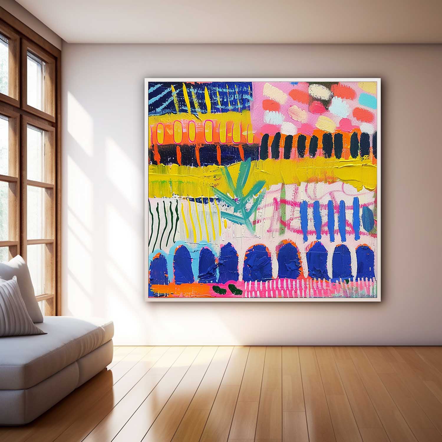 Original Square Canvas Wall Art Modern Textured Artwork Colorful Large Graffiti Abstract Oil Painting