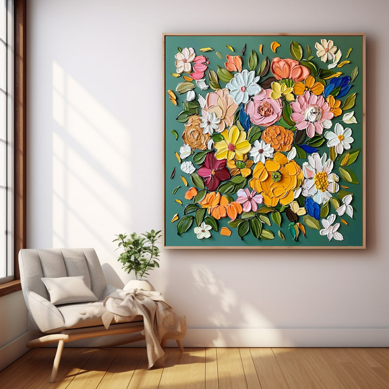 Original Three-Dimensional Floral Wall Art Large Textured Floral Acrylic Painting Contemporary Home Decor