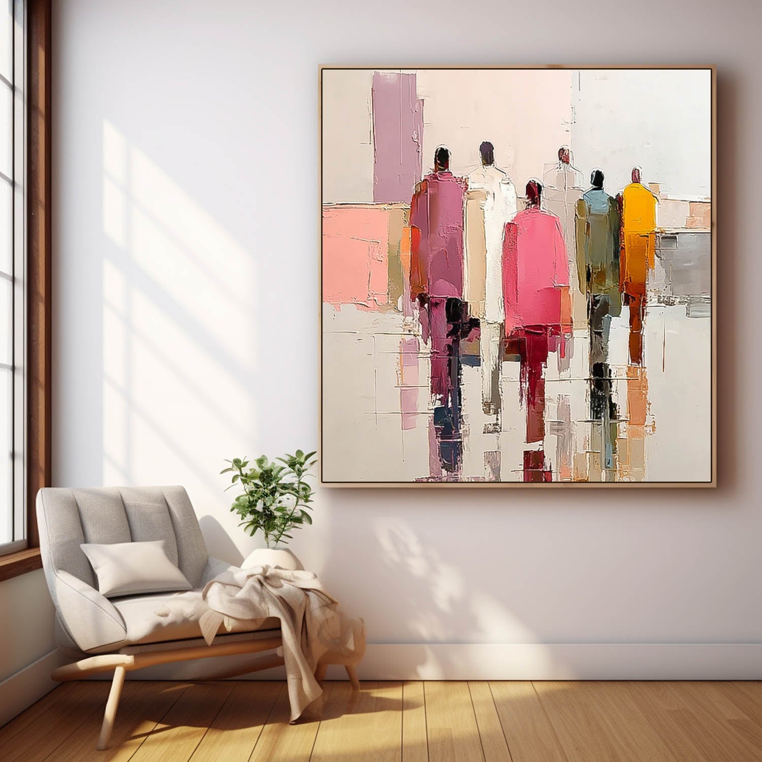 Original Passerby Features Artwork Abstract Figure Painting Canvas Large Multi-person Street Wall Art
