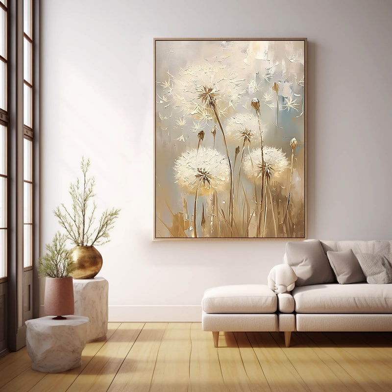 Abstract Flower Oil Painting on Canvas Big Original Texture Flowers Art Delicate Dandelion Painting Wall Decor