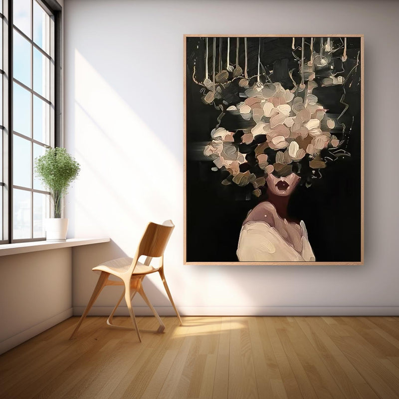 Black Abstract Lady Painting Woman Face Artwork Large Faceless Portrait Painting Original Wall Art