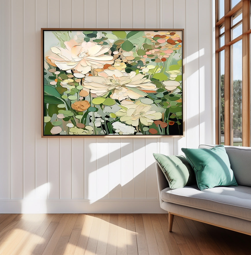 Big Flower Texture Artwork Original Abstract Green Leaves Oil Painting On Canvas Home Decor Gift