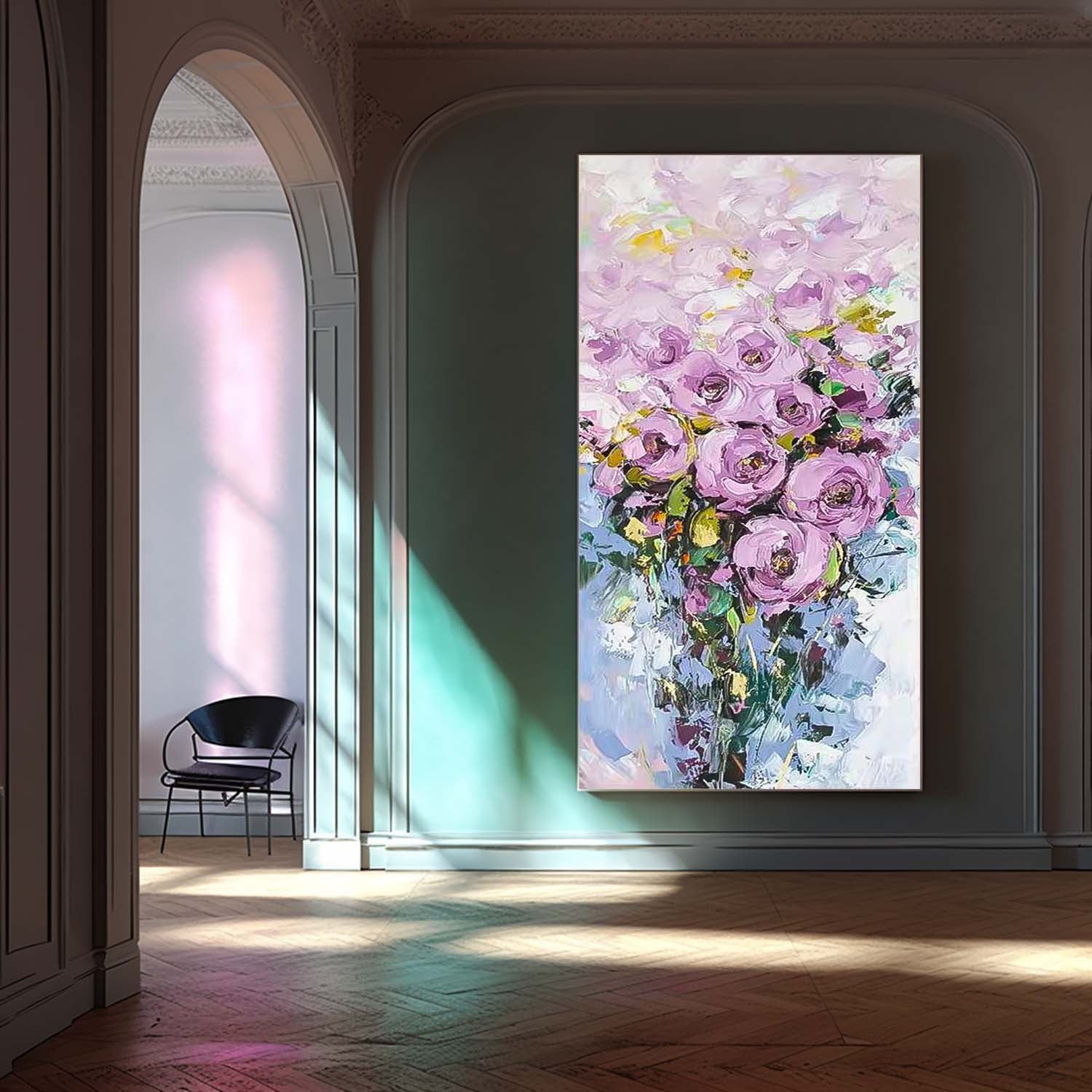 Vibrant Purple Long Version Large Abstract Oil Painting Original Rose Flower Wall Art Painting Home Decor