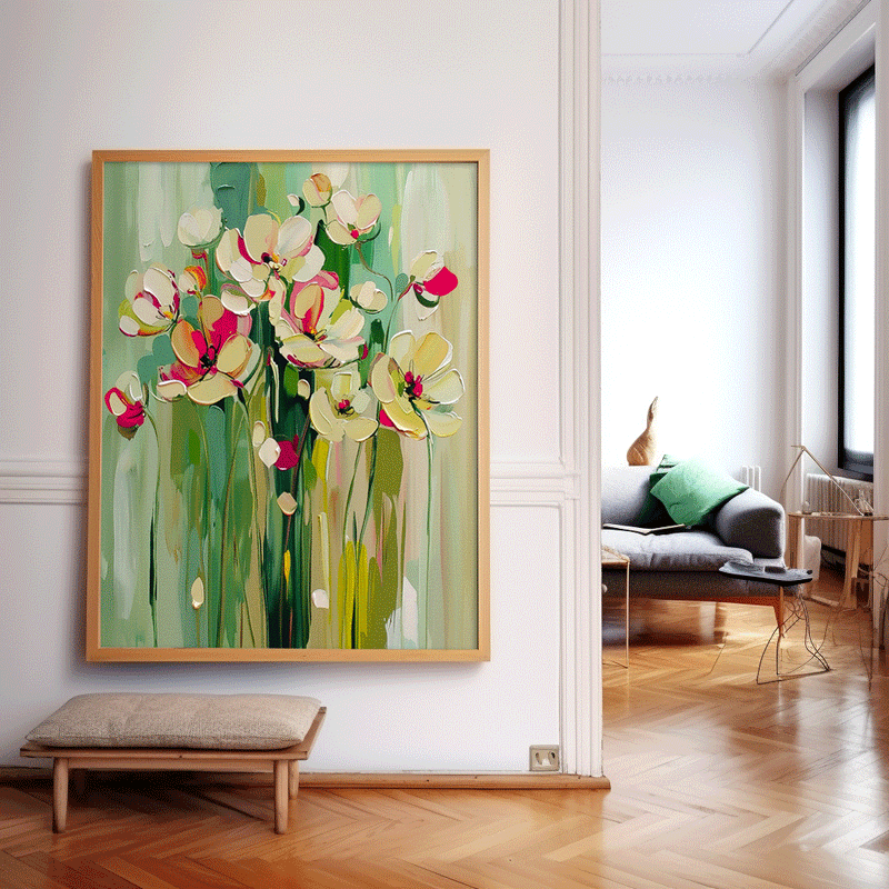 Large Textured Abstract Flower Paintings Contemporary Floral Paintings Summer Painting Framed Floral Wall Art