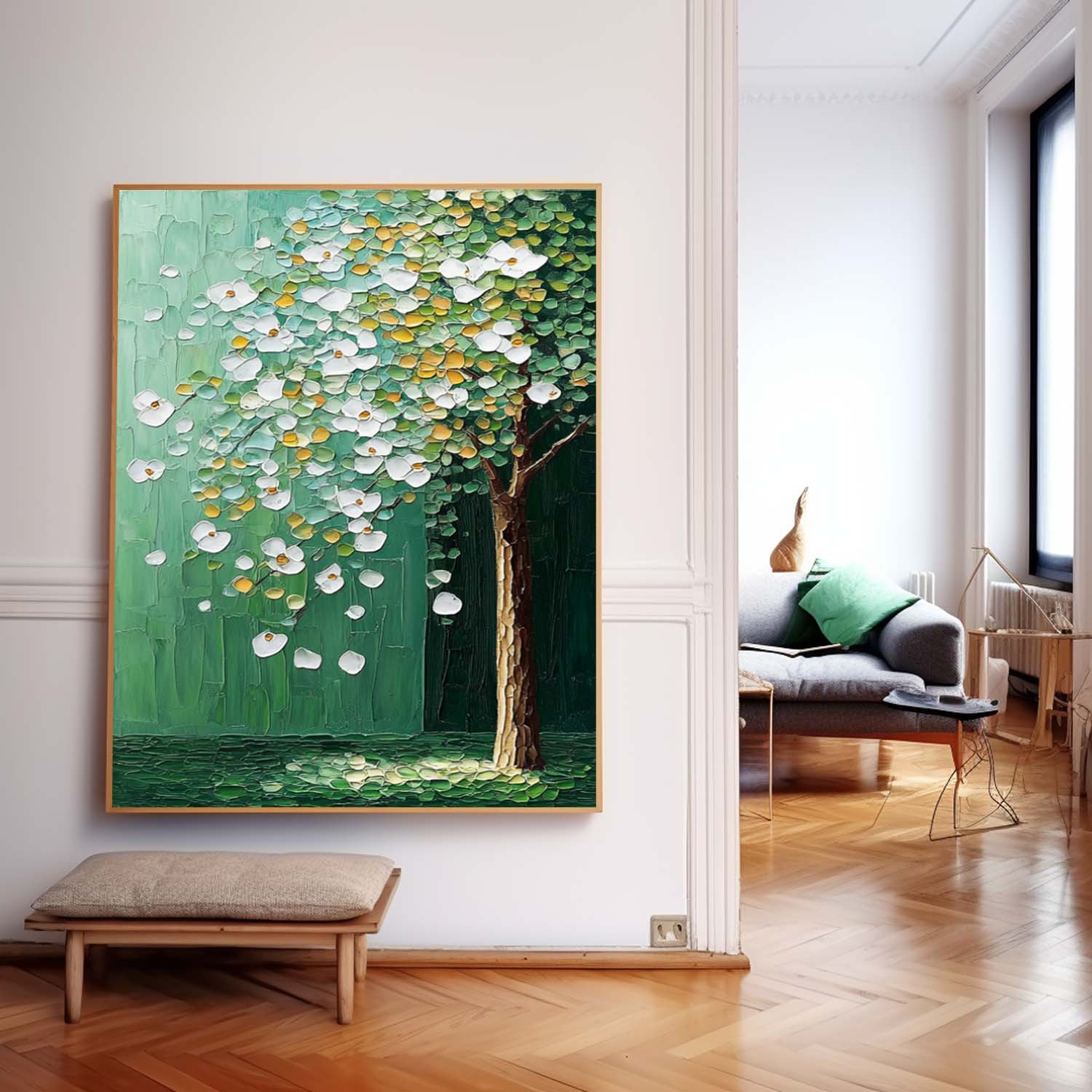 Beautiful Green Tree Painting Acrylic Textured Floral Art Impressionist Plant Paintings For Living Room