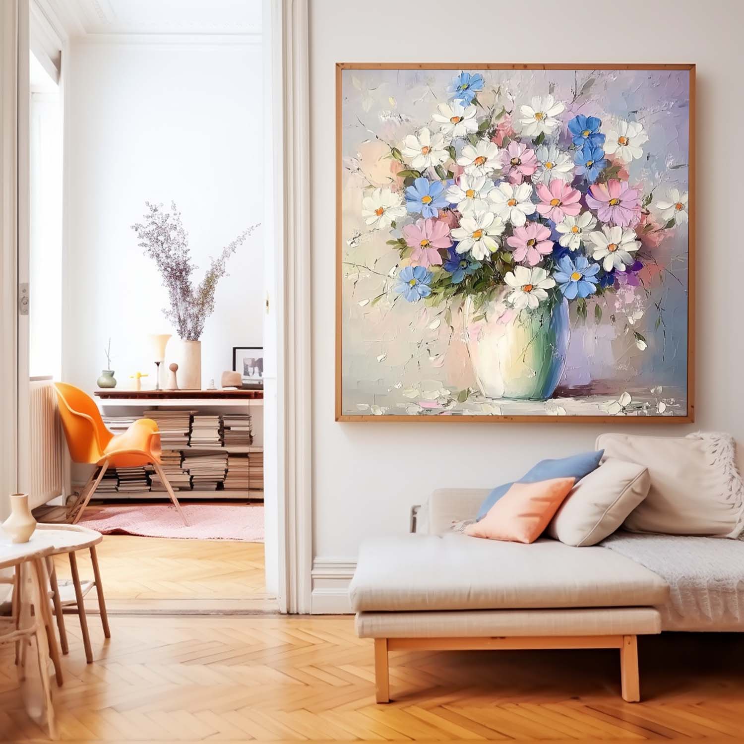 Contemporary Floral Wall Art Large Textured Flower Painting Original Exquisite Vase Art For Living Room