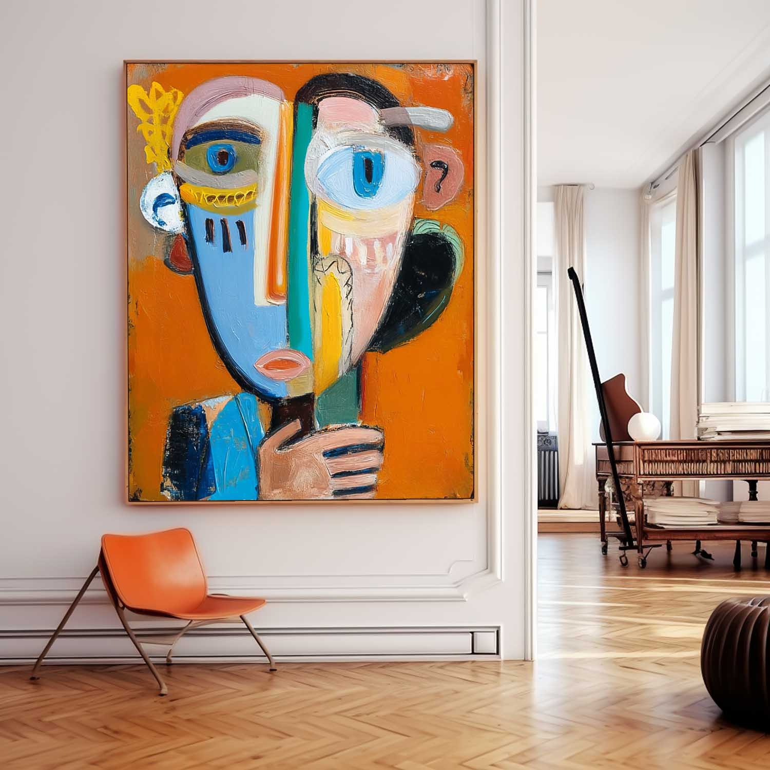 Abstract Portrait Oil Painting On Canvas Large People Wall Art Original Humor Face Painting For Living Room