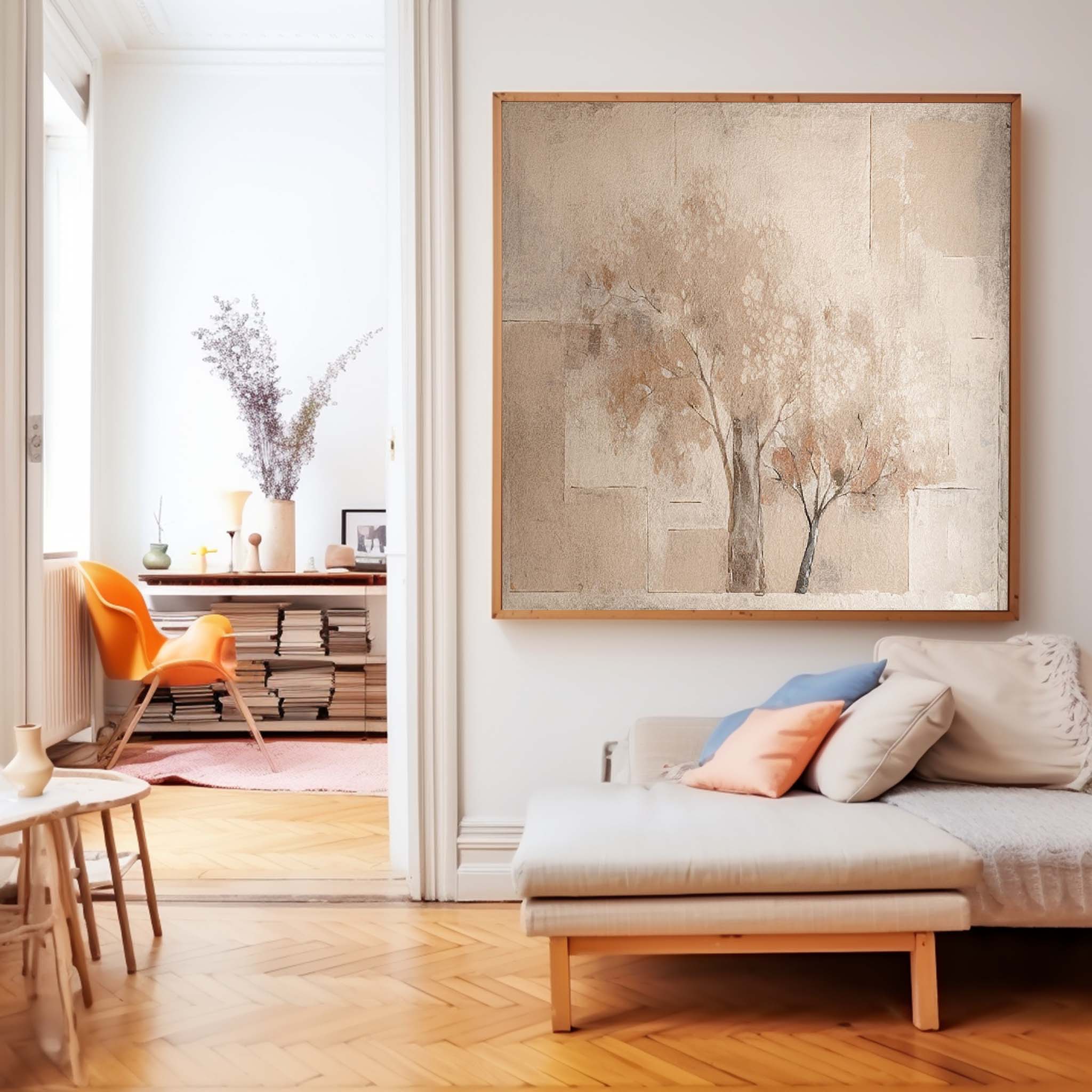 Square Acrylic Painting Abstract Tree Wall Art Original Cute Vintage Oil Painting On Canvas Home Decor