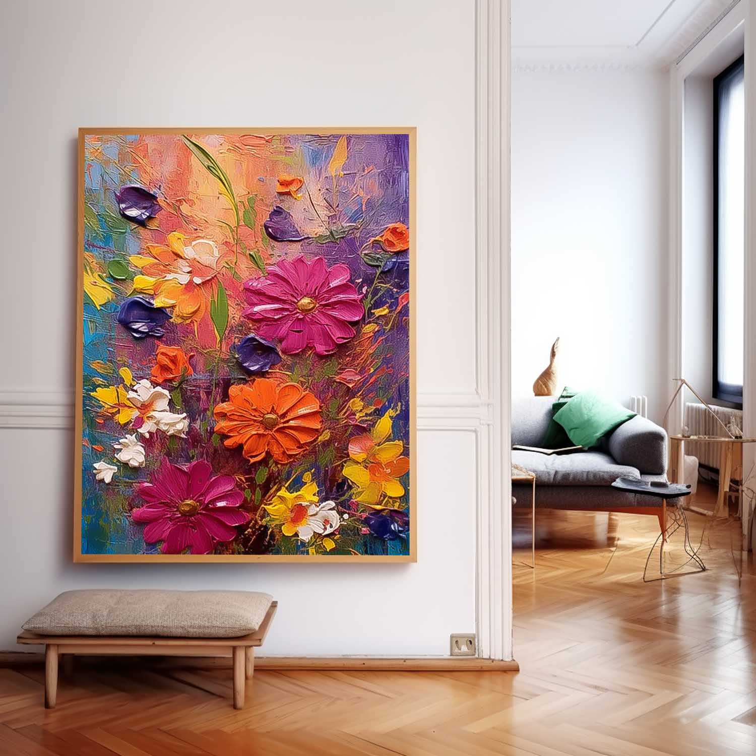 Original Floral Painting Abstract Flower Acrylic Painting On Canvas Boho Wall Decor Large Textured Wall Art Custom Home Decor