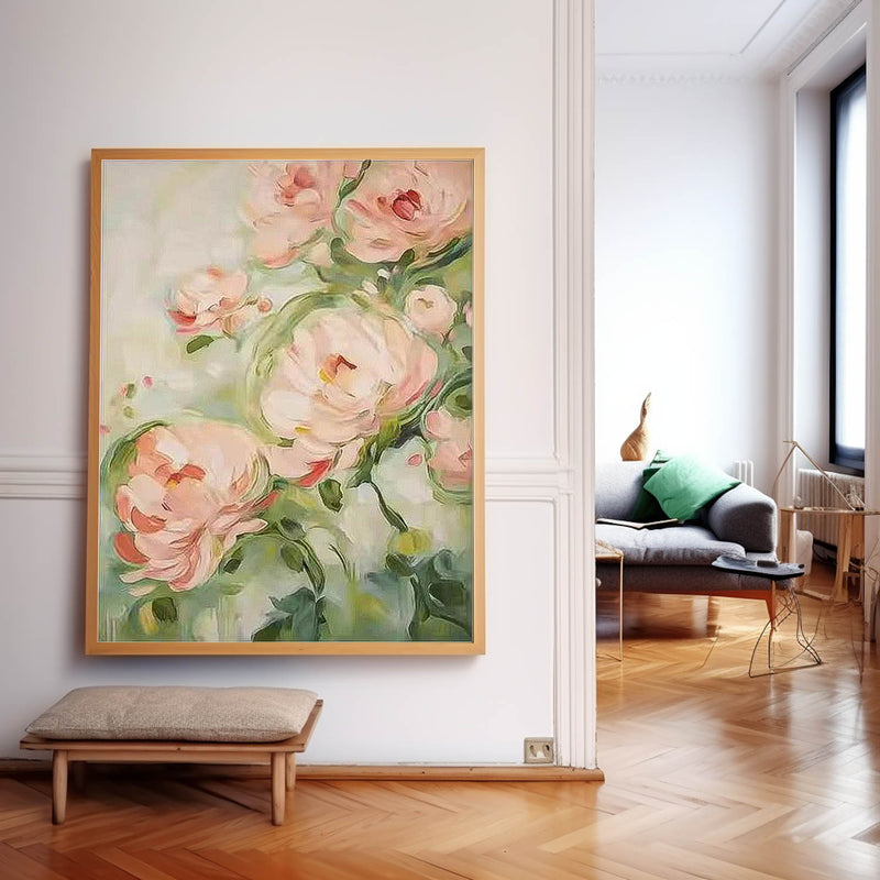 Cute Pink Flowers Textured Abstract Wall Art  Modern Floral Acrylic Painting Framed Home Decor