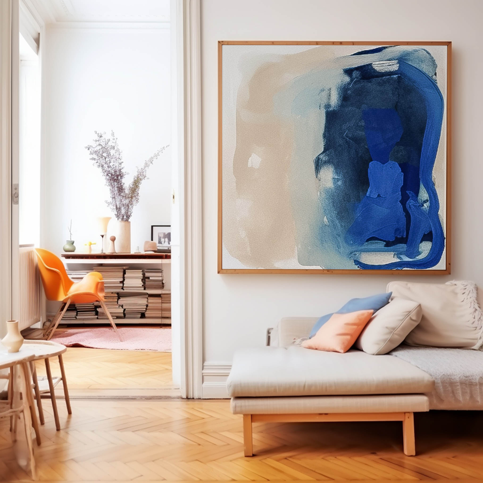 Square Abstract Wall Art Original Minimalist Ink Painting For Sale Blue Painting Canvas Home Decor