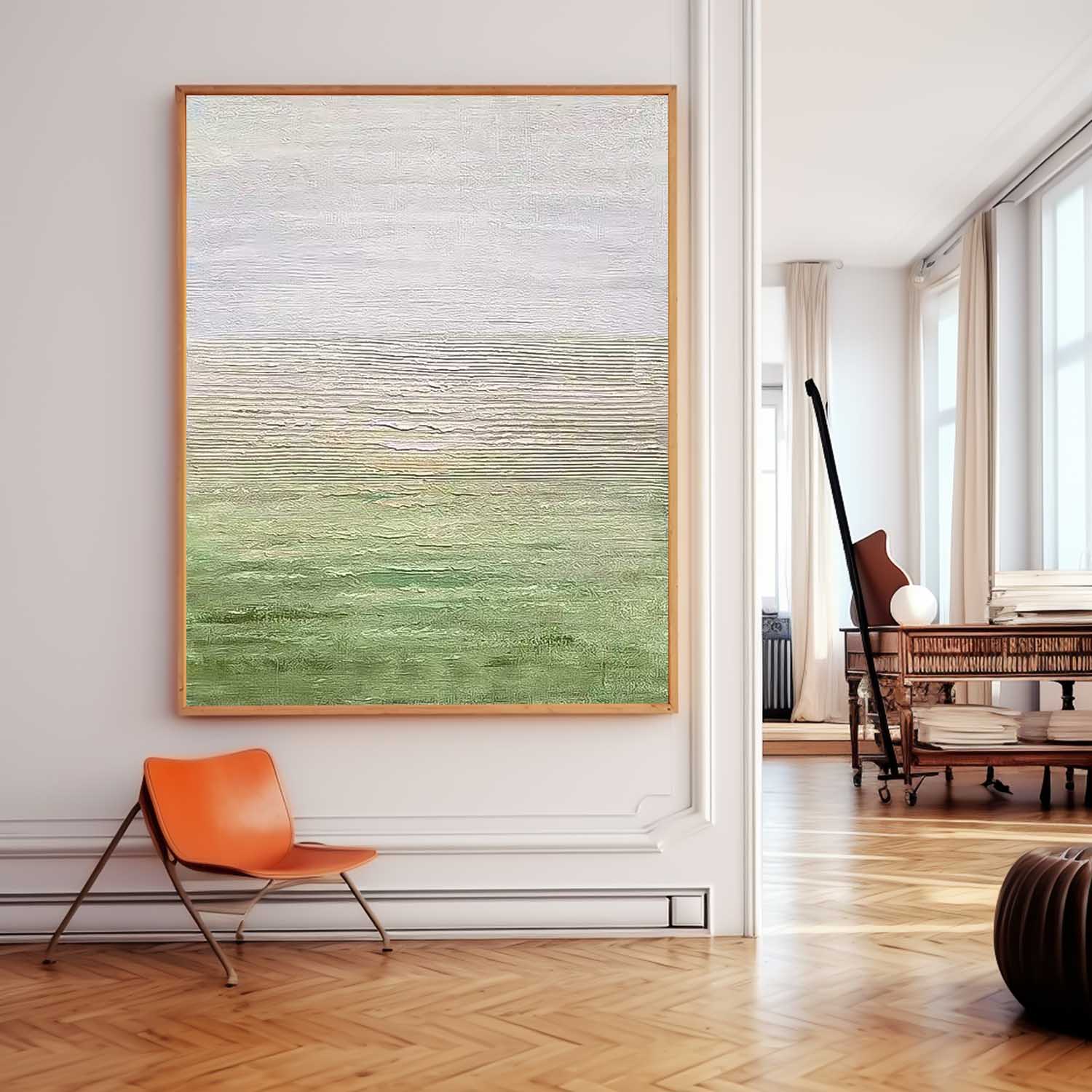 Large Wall Art Texture Minimalist Green Gradient Canvas Oil Painting Abstract Original framed Artwork