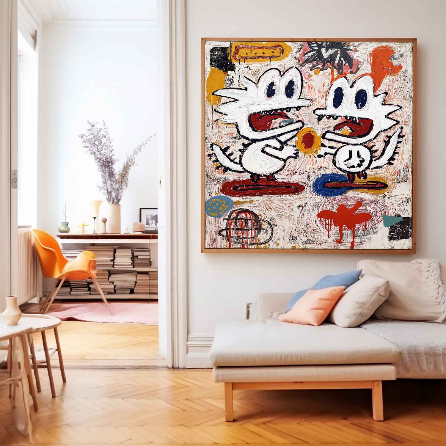 Square Original Features Artwork Abstract Painting Canvas Large Graffiti Cartoon Figure Wall Art