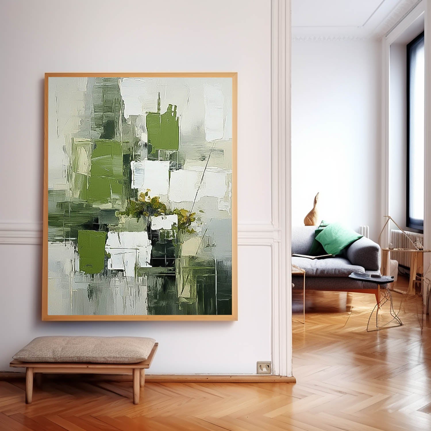 Large Modern Acrylic Painting On Canvas Green Texture Abstract Oil Painting Original Geometry Artwork