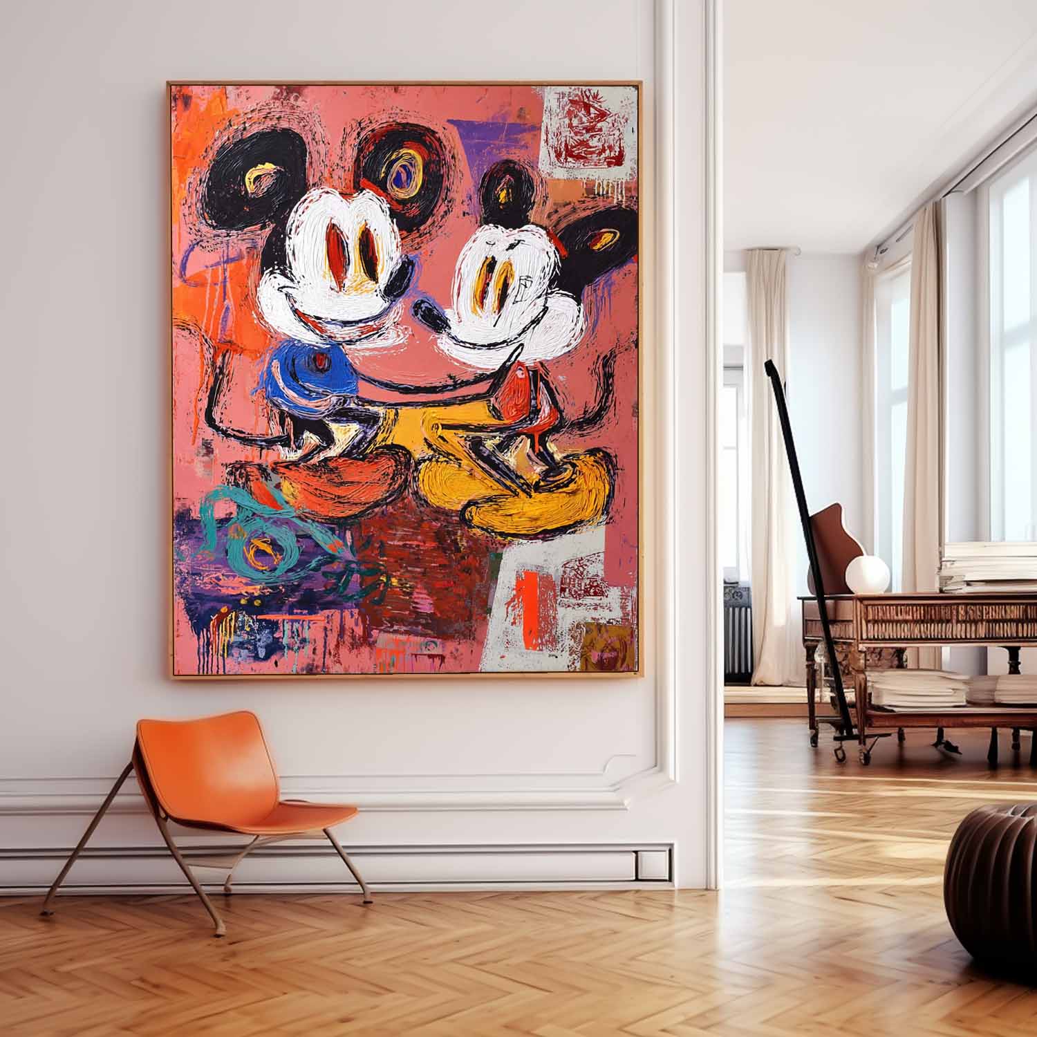 Large Graffiti Cartoon Figure Wall Art Abstract Mickey Painting Canvas Pink Original Features Artwork