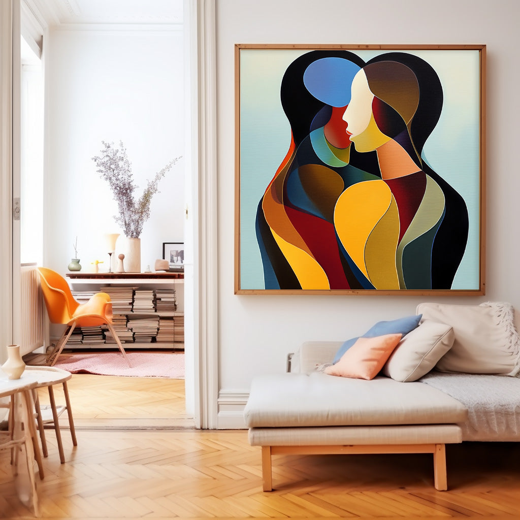 Original Figure Acrylic Painting Canvas Colorful Lovers Abstract Wall Art Square Large Portrait Artwork