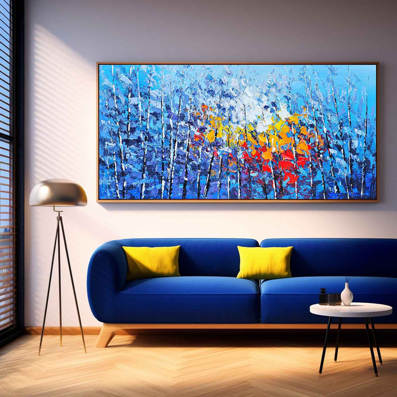 Affordable Large Wall Art Blue Forest Textured Floral Acrylic Painting Original Modern Painting On Canvas For Living Room