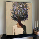 Abstract Lady Painting Woman Face Painting Original Flower Figurative Canvas Art Framed Woman Art Large Faceless Portrait Artwork Home Decor