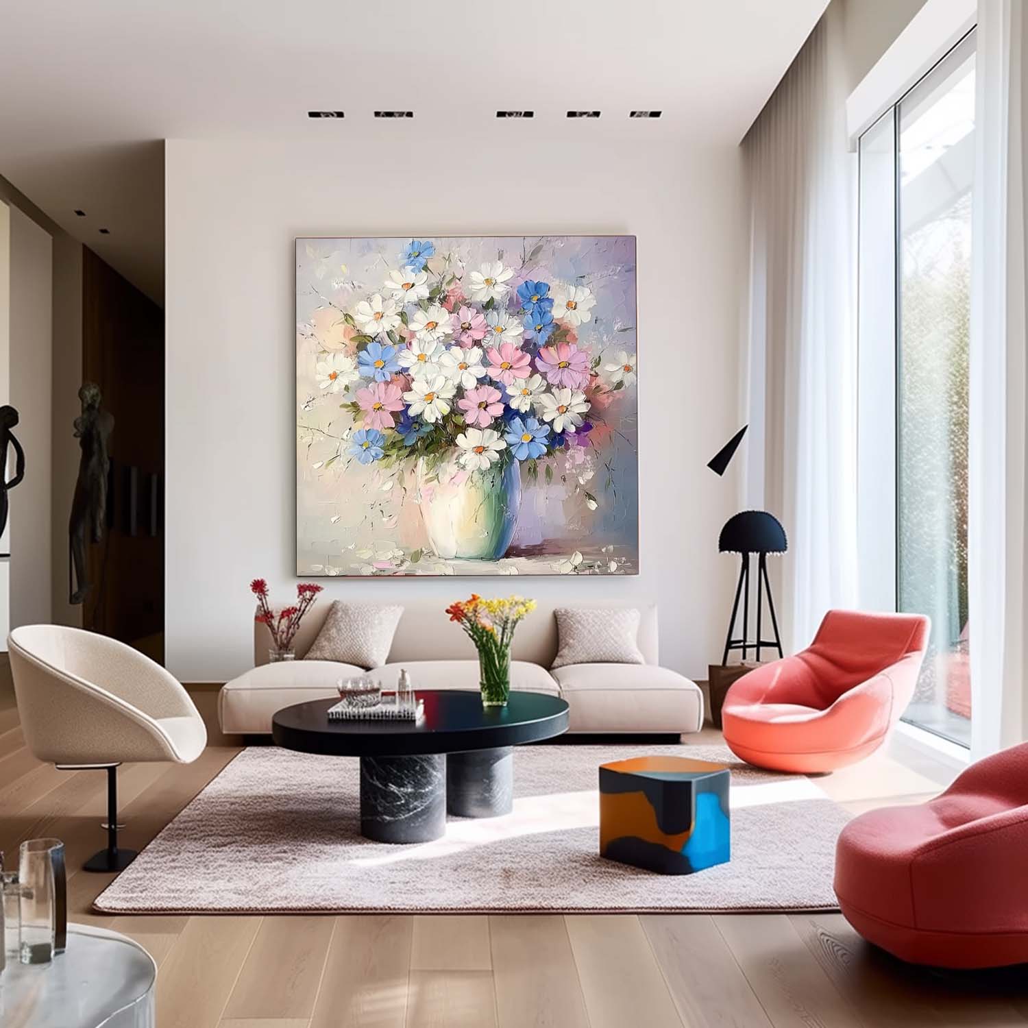 Contemporary Floral Wall Art Large Textured Flower Painting Original Exquisite Vase Art For Living Room