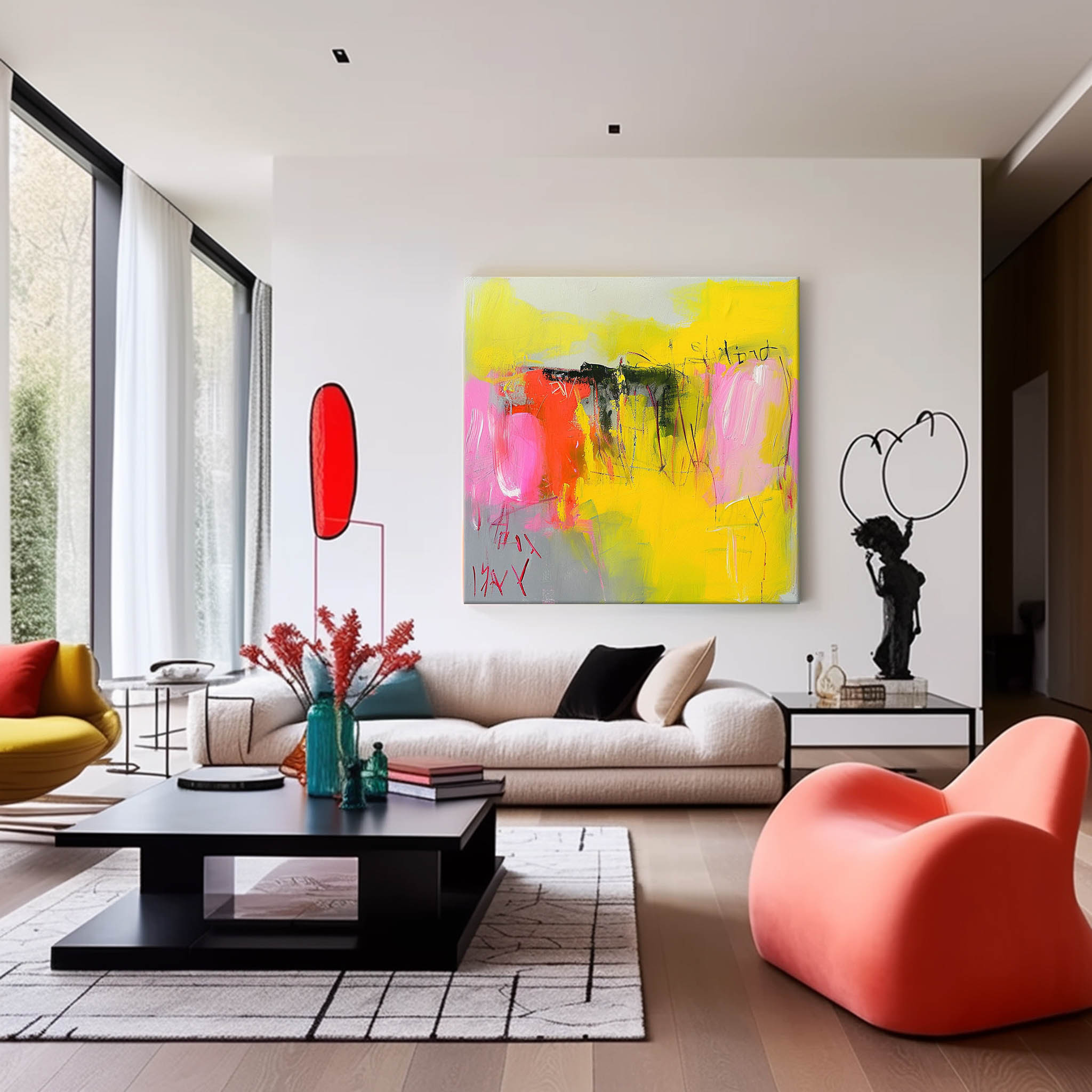 New Abstract Painting Yellow Original Hand Painted Wall Art Contemporary Abstract Art For Sale