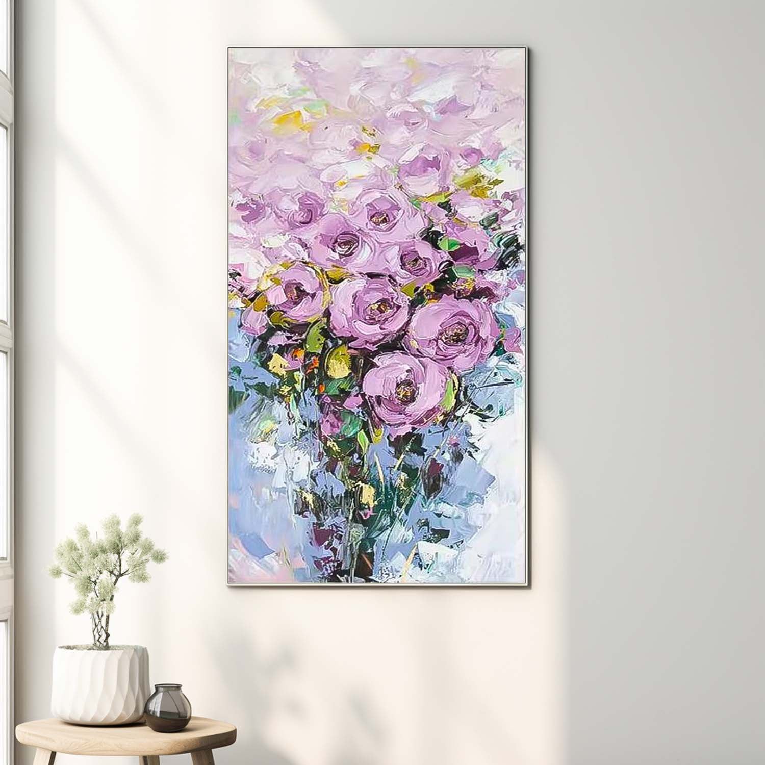 Vibrant Purple Long Version Large Abstract Oil Painting Original Rose Flower Wall Art Painting Home Decor