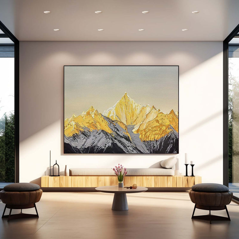Modern Abstract Gold Mountain Oil Painting On Canvas Large Original Mountain Wall Art For Living Room