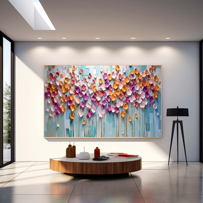 Modern Floral Painting On Canvas Large Colorful Textured Flowe Original Drawing knife Flowers Wall Art