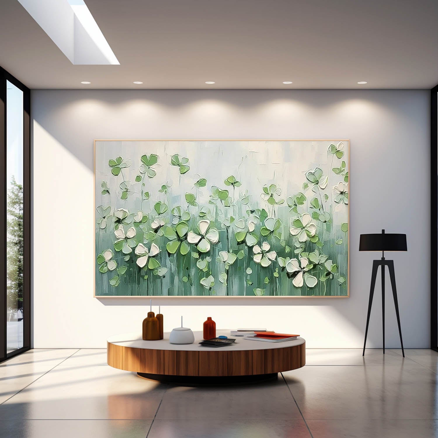 Large Green Four Leaf Clover Wall Art Textured Flower Acrylic Painting Original Painting On Canvas Framed Decor