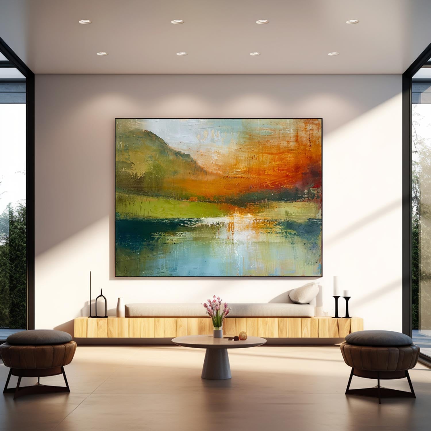 Original Scenery Painting Warm Color Abstract Landscape Oil Painting On Canvas For Living Room Wall Art Decor
