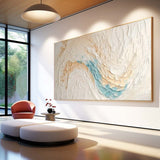 White Texture Ocean Abstract Oil Painting Large Ocean Original Green Painting On Canvas Modern Wall Art Living Room Decor