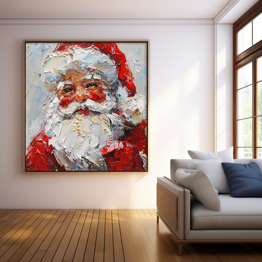 Square Christmas Wall Art Vintage Santa Claus Painting Rustic Classic Santa Xmas Holiday Decor Winter Santa
