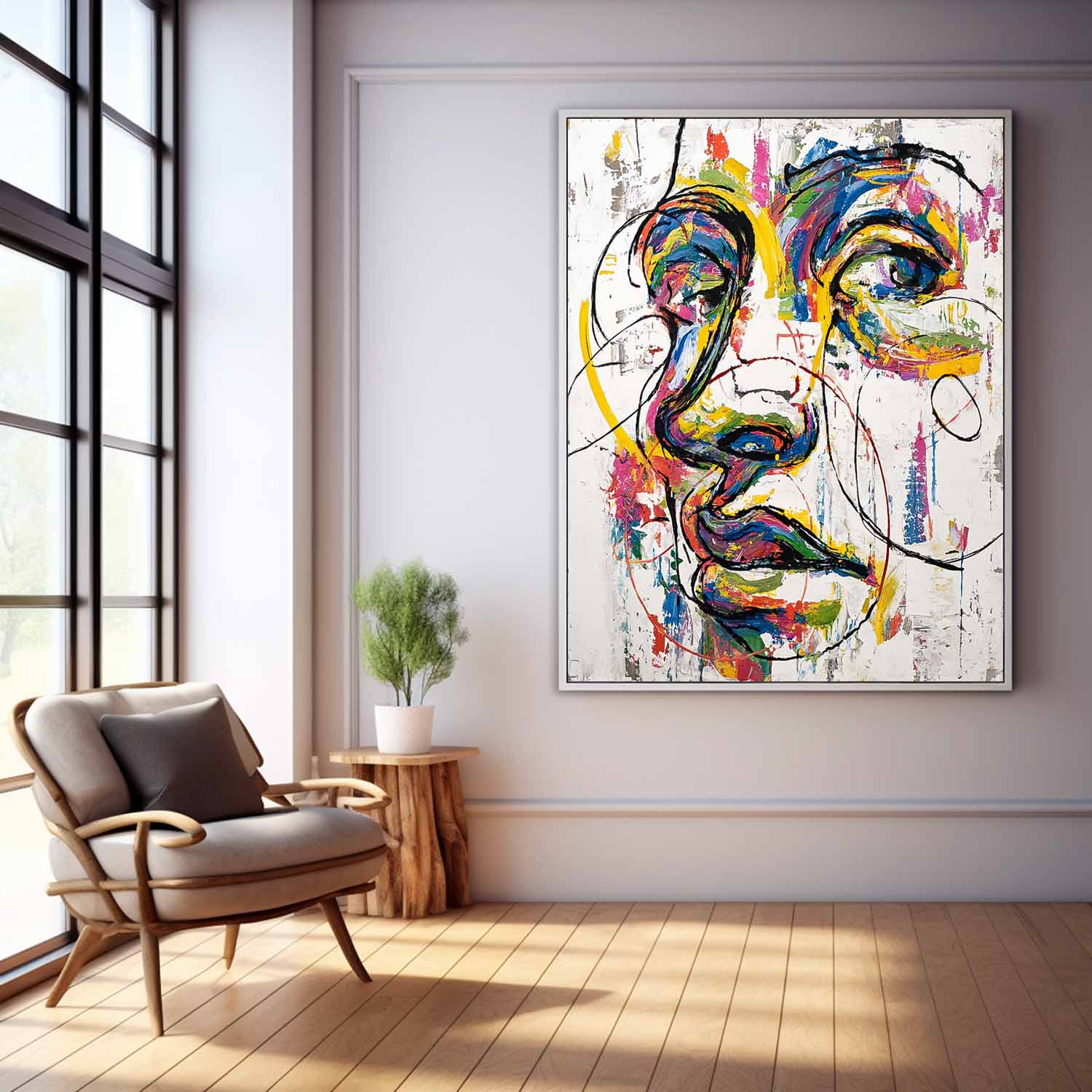 Large People Wall Art Color Abstract Side Face Oil Painting Canvas Original Facial Features Artwork
