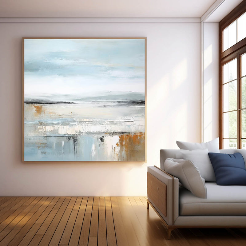 Light Blue Abstract Acrylic Painting Canvas Great Quality Hand Painted Abstract Landscape Wall Art Home Decor