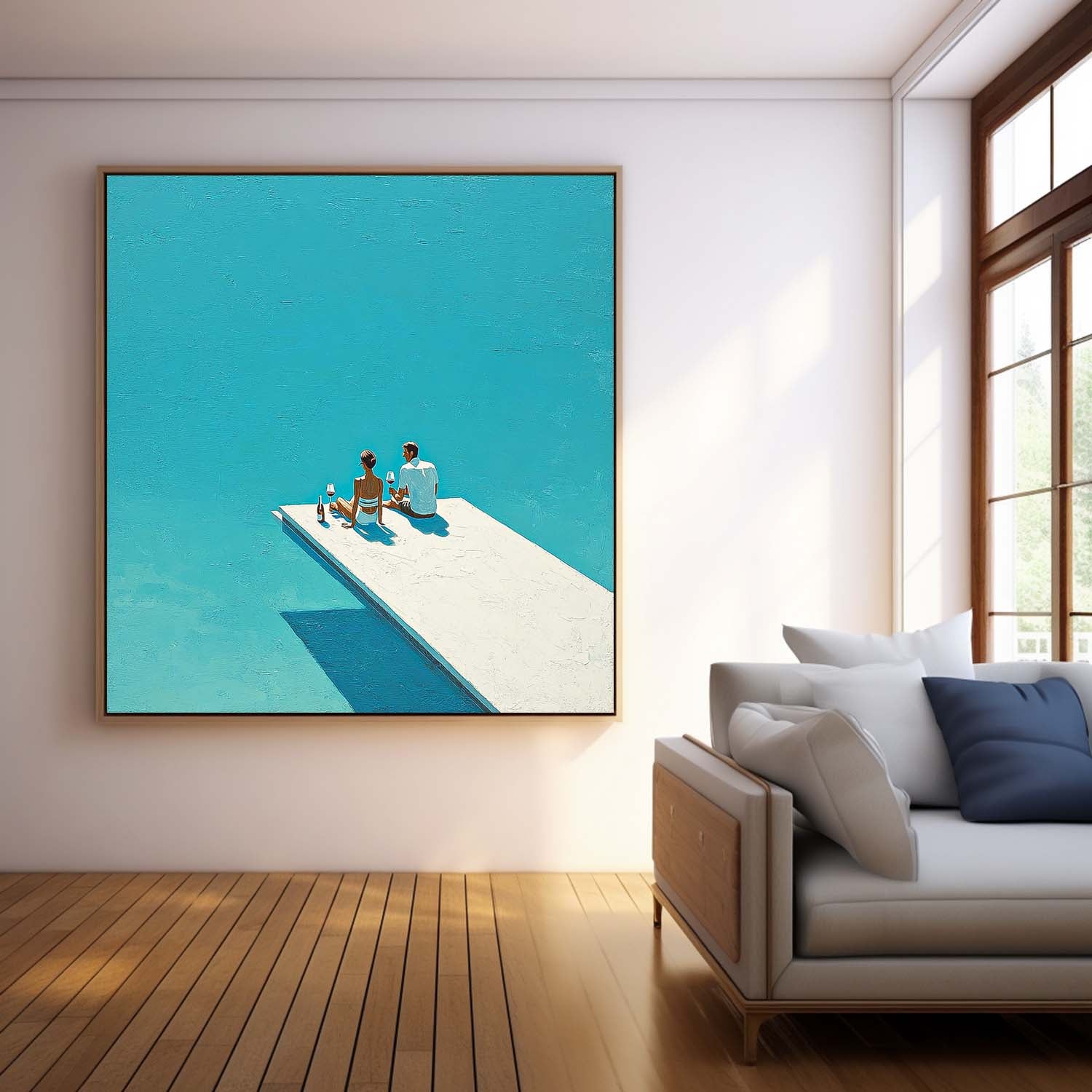 Landscape Painting Seaside Holiday Style Original Couple Oil painting Figures On The Beach artwork