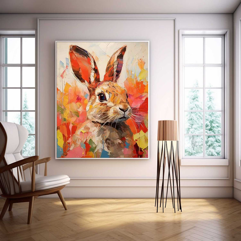 Bright Red Rabbit Oil Painting Modern Colorful Texture Animal Oil Painting Impressionist Bunny Wall Art