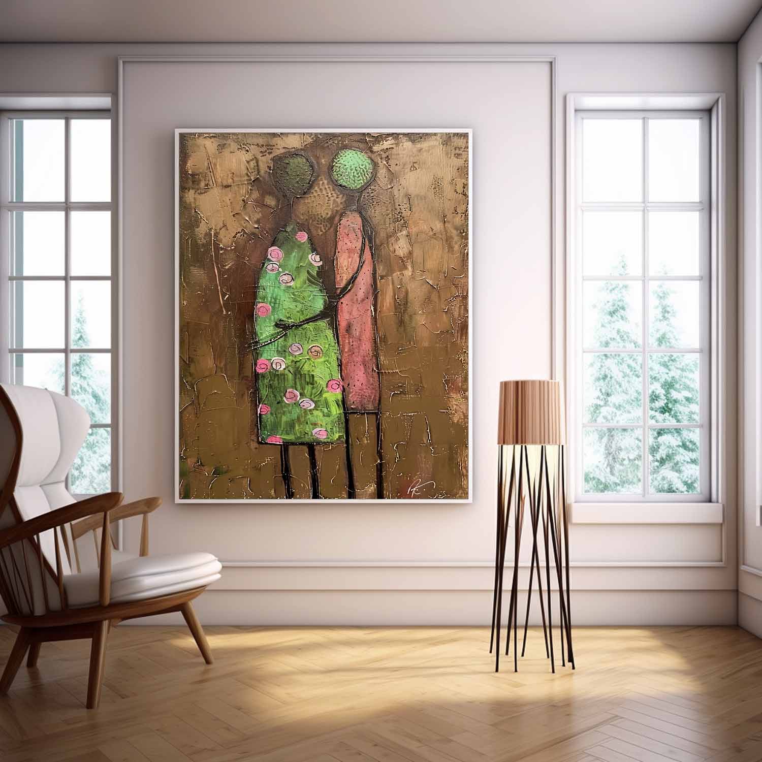 Abstract Love Couple Painting Large Romantic Canvas Art Contemporary Figure Art