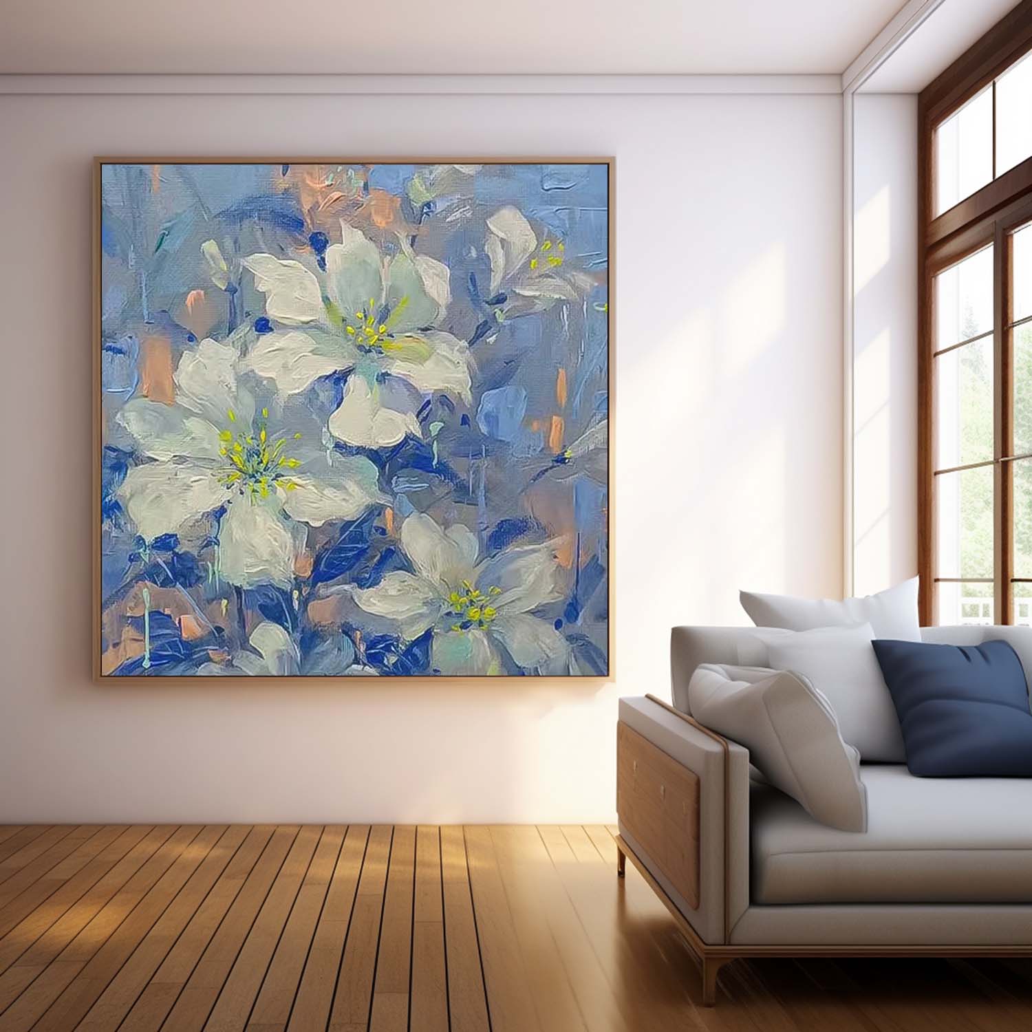 Square Original Flower Wall Art Large Lily Floral Acrylic Painting Modern Floral Oil Painting On Canvas