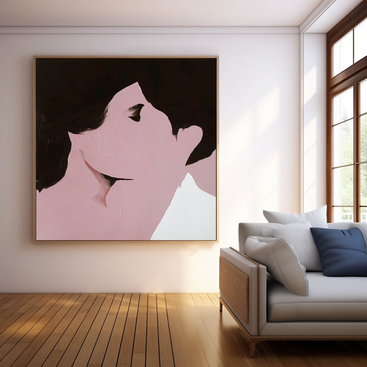 Abstract Wall Art Square Man And Woman Kissing Original Minimalism Painting Canvas Large Artwork