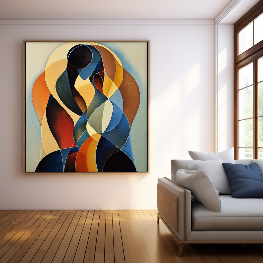 Colorful Lovers Abstract Wall Art Square Original Figure Acrylic Painting Canvas Large Portrait Artwork