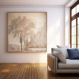 Original watercolor Painting Abstract Ink Tree Art Beige Square Acrylic Painting Canvas For Living Room