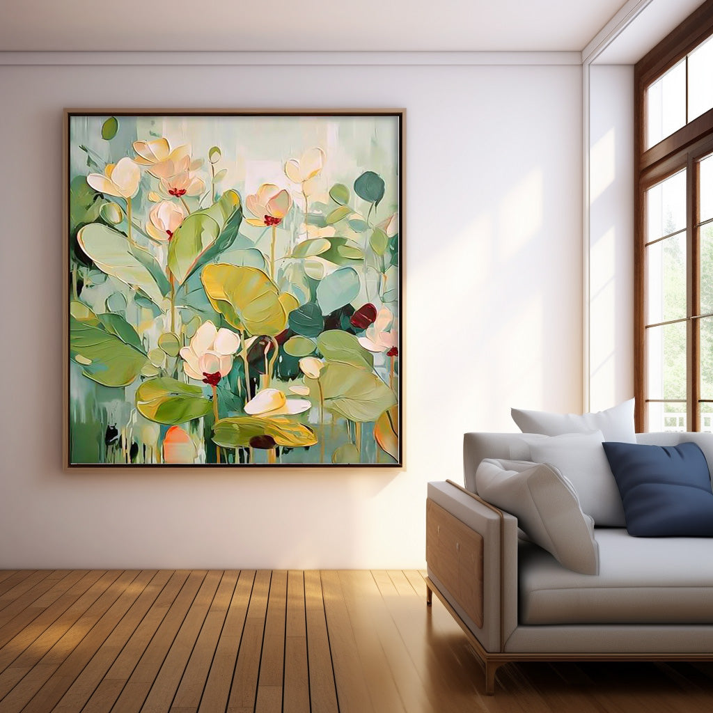 Extra Large Textured Abstract Flower Paintings Square Contemporary Floral Paintings Spring Painting Framed