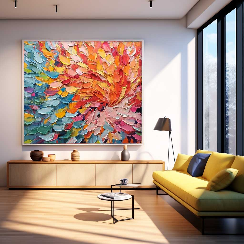 Original Texture Large Colorful Acrylic Painting Canvas Vibrant Colorful Abstract Flowers Oil Painting Modern Wall Art Home Decor