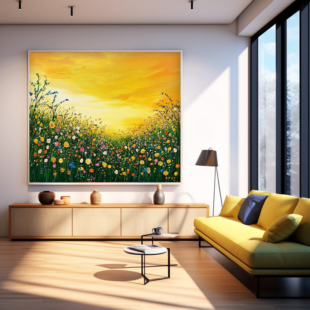 Large Textured Wall Art Floral Painting on Canvas Original Flower Bush Botanical Square Artwork