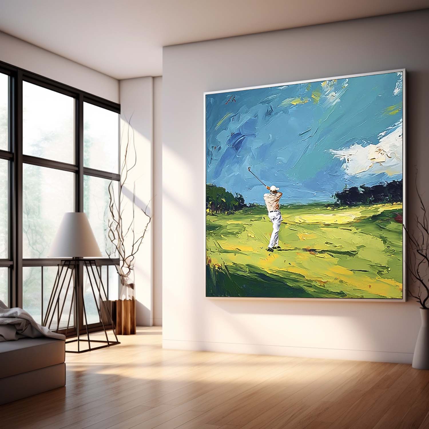 Square Textured Green Golf Course Art Contemporary Sport Decor Modern Golf Artwork Golf Lovers Gift