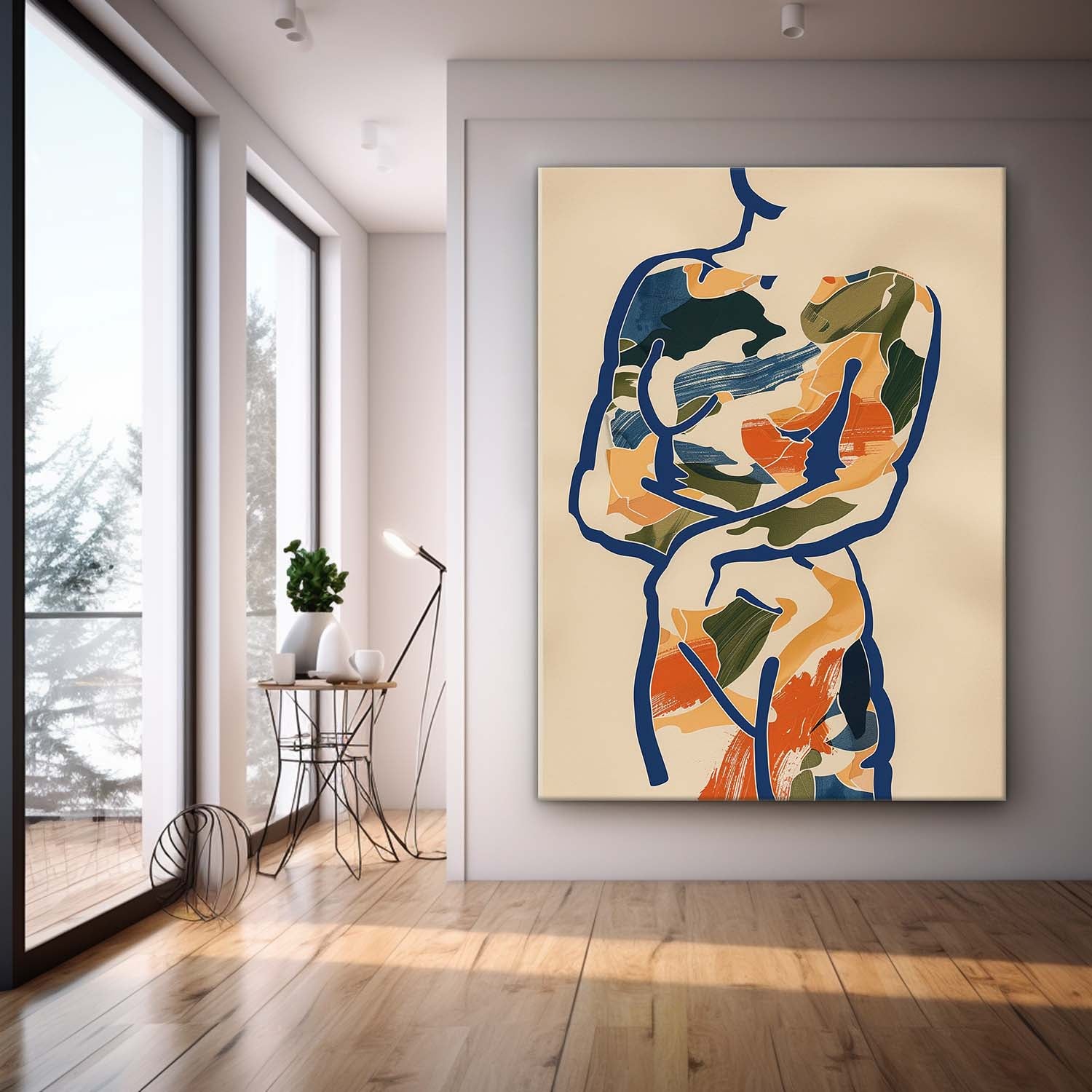 Original Abstract Body Line Outline Wall Art Figure Contour Acrylic Painting Minimalism Painting Framed