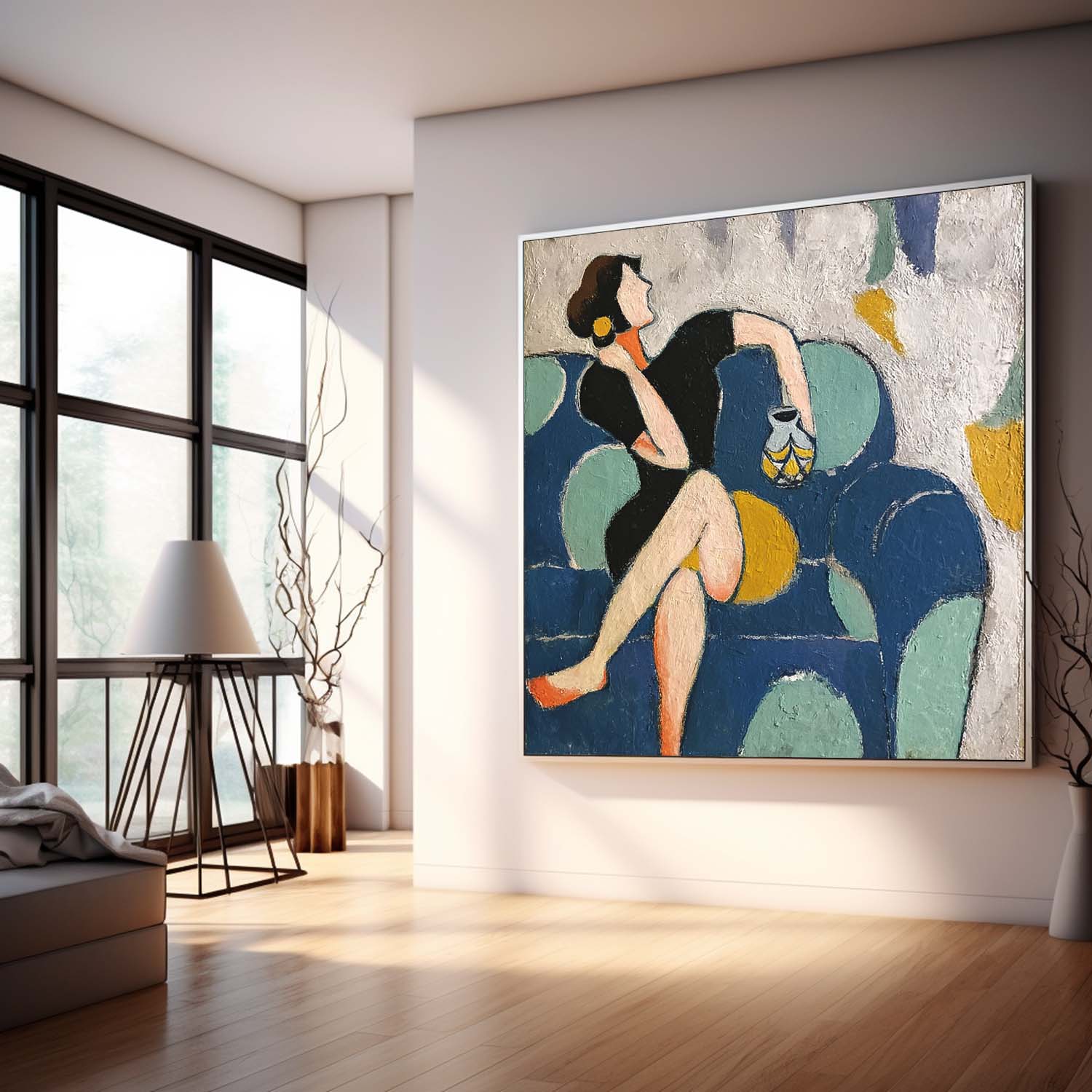 Original Portrait Wall Art Woman On The Sofa Acrylic Painting Abstract Lovely Girl Oil Painting Canvas
