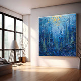 Blue Abstract Forest Acrylic Painting On Canvas Modern Texture Tree Oil Painting Grove Wall Art Home Decor